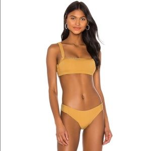 PilyQ PQ Ribbed Bikini Bottom in Gold Pearl